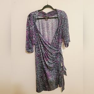 Colleen Lopez NWT blue purple leopard faux wrap dress tie waist size 2X